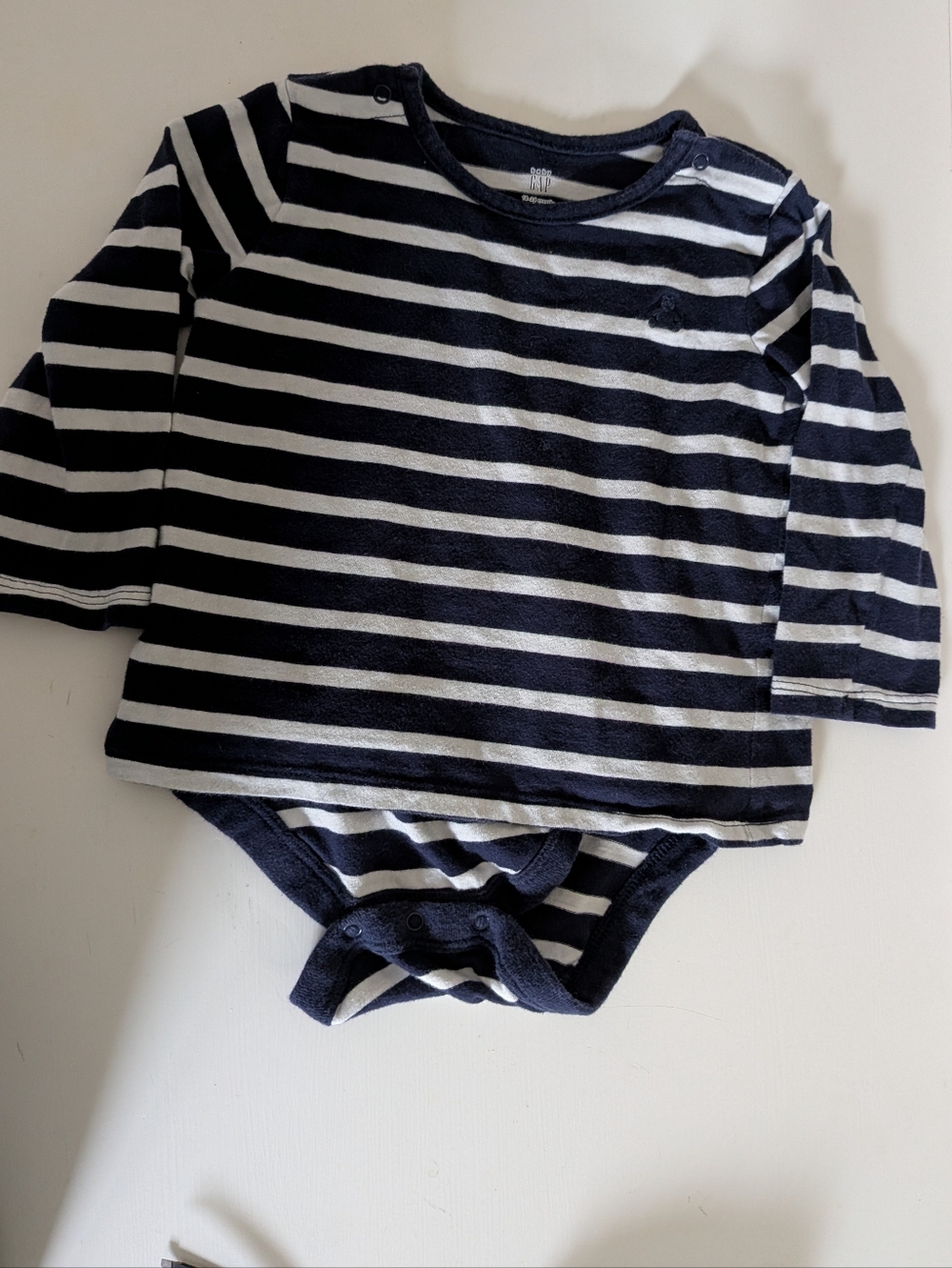 GAP Navy and White Striped Long-Sleeve Baby One-Piece